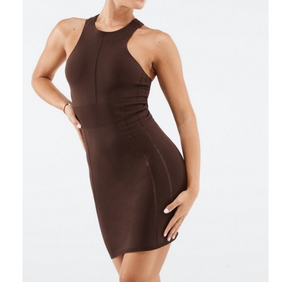 FABLETICS Ace SculptKnit Lasercut Dress in Chicory Brown